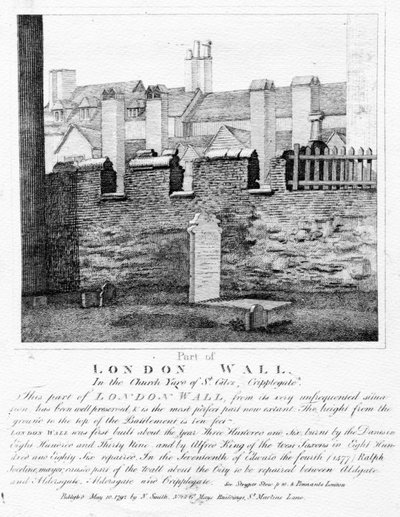 Part of London Wall, In the Church Yard of St. Giles, Cripplegate, published 1792 by English School